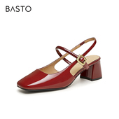 专柜正品 RJF48BH4 优雅一字带玛丽珍后空凉鞋 百思图2024夏款 女鞋