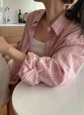 Koin高银服饰女装现货韩国正品休闲宽松版红色格子衬衣显白显瘦