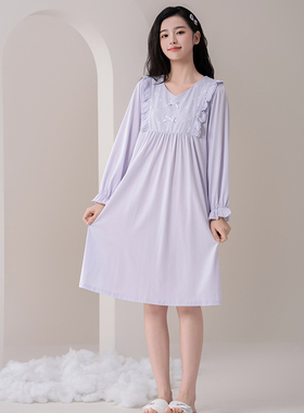 佳洁儿94502秋季女士纯色花边棉+莫代尔居家睡裙
