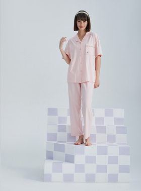 佳洁儿21689夏季女士短袖长裤纯色丝光纯棉亲肤棉居家套装