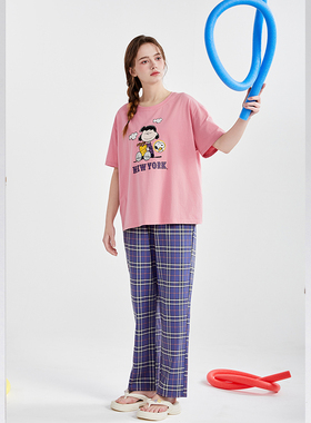 佳洁儿57640夏季女士短袖长裤卡通丝光纯棉家居服套装