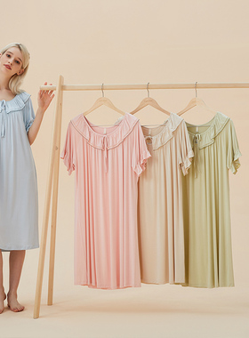 佳洁儿22197夏季女士纯色莫代尔+棉短袖睡裙