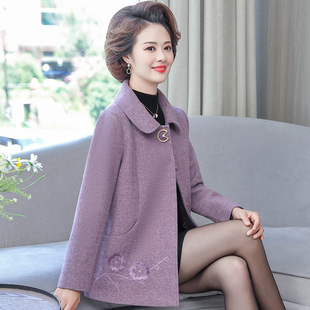 妈妈春装 中年女春秋外套老年人奶奶呢子上衣 洋气高贵毛呢外衣新款