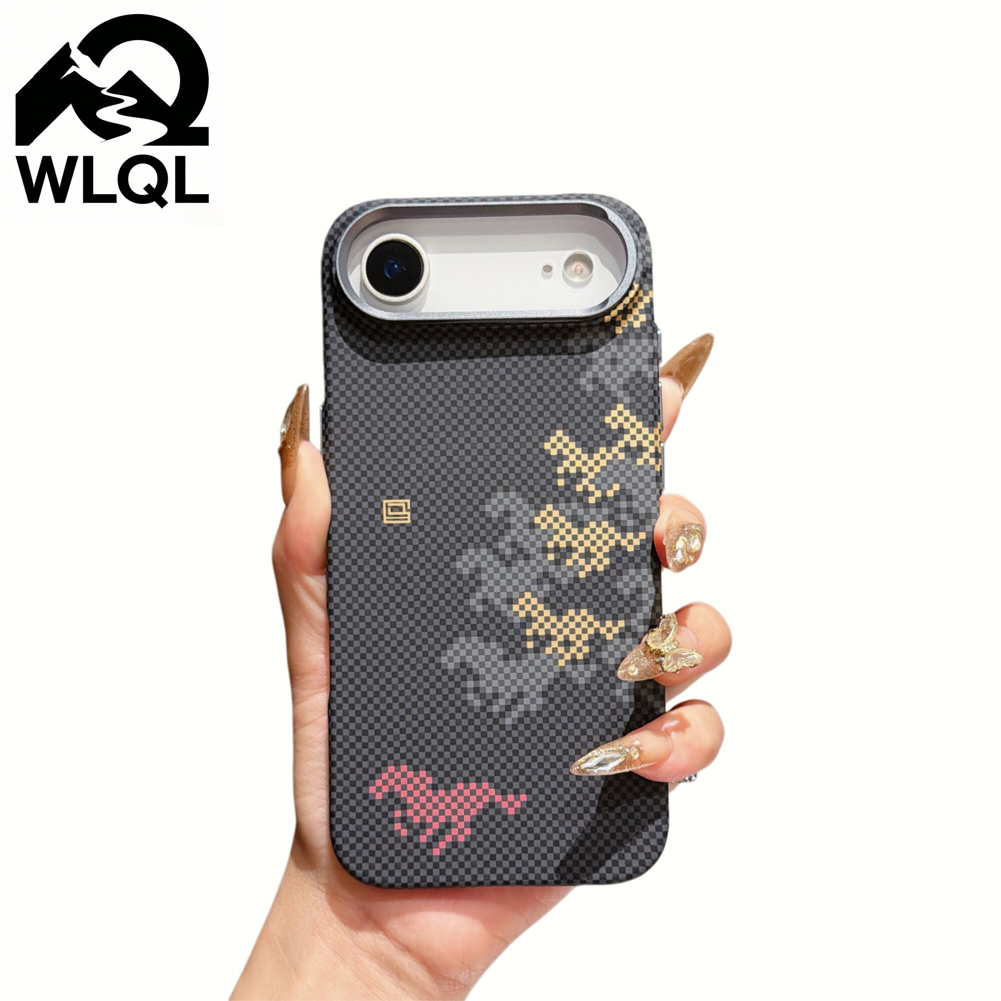 【WLQL手机壳】鎏金万马奔腾碳纤维纹适用苹果17air手机壳iphone18promax内置磁吸保护壳17pro磨砂硬壳16pm