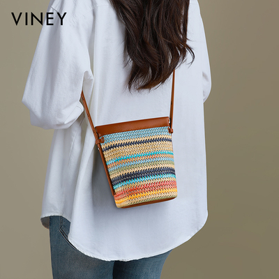Viney手机包包2025新款夏天女包彩虹桥编织包水桶包迷你斜挎小包