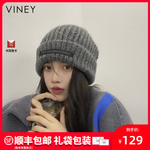 Viney针织帽子女秋冬大头围保暖毛线帽显脸小时尚 宽松百搭堆堆帽