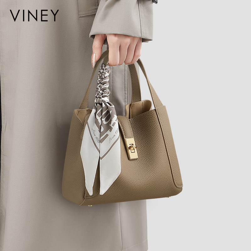 Viney水桶包包女式2025新款女包秋冬真皮手提菜篮子包单肩斜挎包