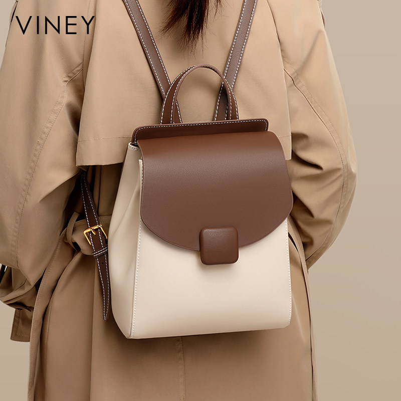 Viney双肩包2025新款女小背包真皮旅行大容量通勤大学生旅游书包
