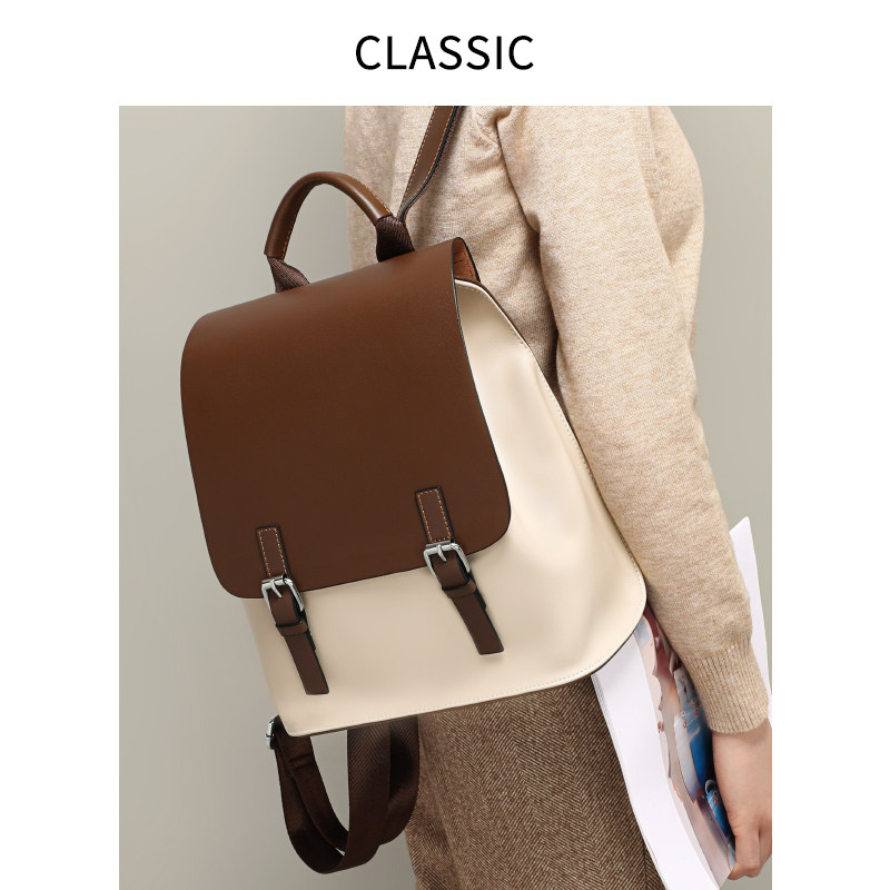 麦包包金狐狸半坡官方旗舰店书包双肩包女士初中生大学生真皮背包