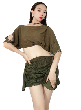 飞魅肚皮舞演出服性感网纱烫钻