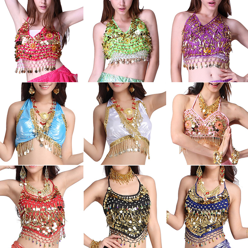 速发肚皮舞上衣亮片吊币胸衣吊铃感性铛上带肚兜绑装