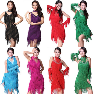 速发人丁连衣裙演出服新服拉丁舞衣 拉丁舞蹈款成拉流苏练功服