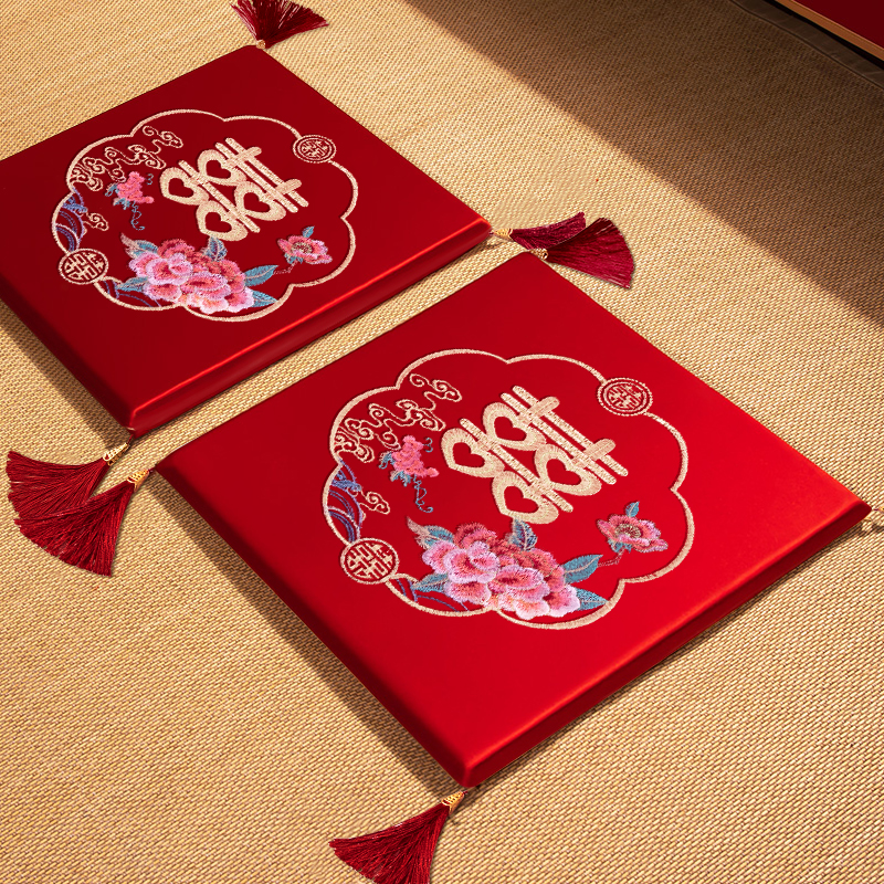 结婚跪垫敬茶坐福垫一对敬酒跪拜红色喜垫新娘改口婚庆用品大全