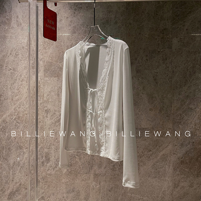 BW独立设计师高定系列｜法式白色蕾丝边系带纱感针织开衫