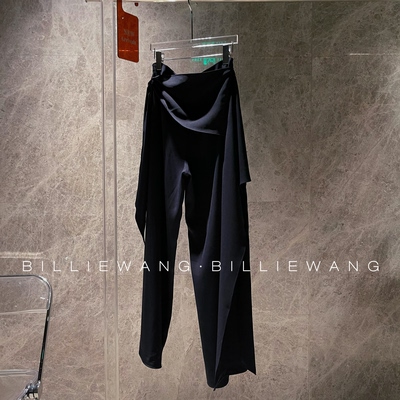 BW独立设计师典藏系列｜布鲁士蓝｜高级感不规则绑带开叉阔腿裤