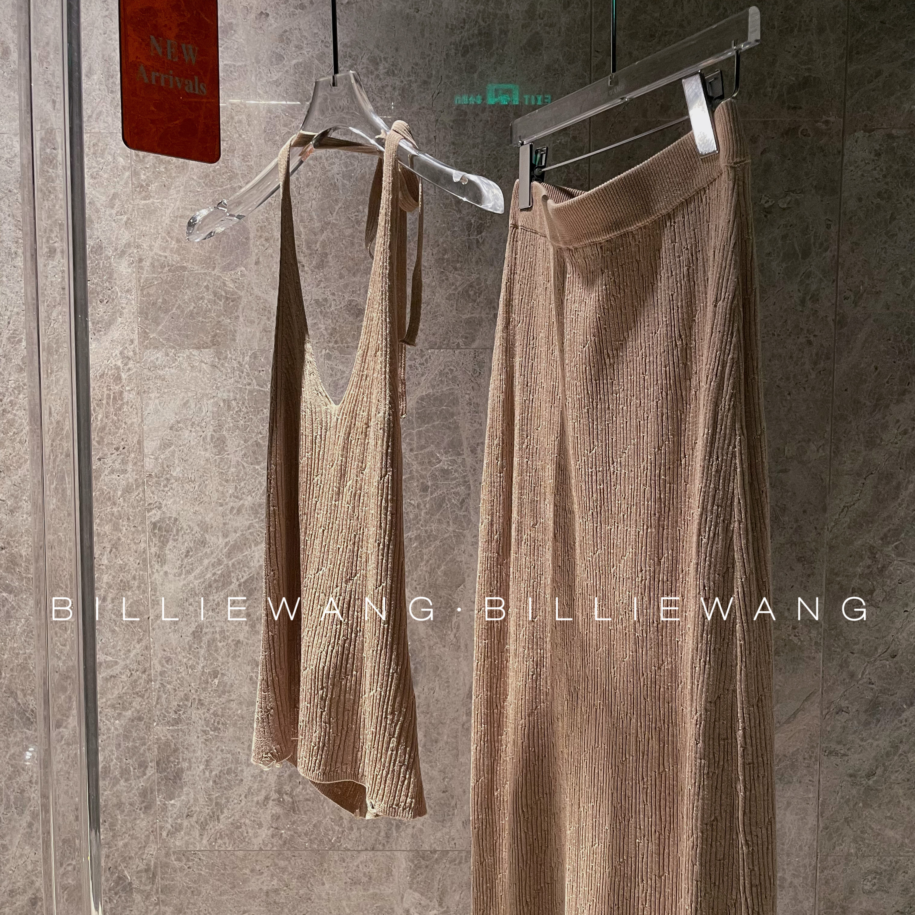 BW独立设计师高定系列｜高级杏裸色亚麻纱线性感挂脖系带背心上衣