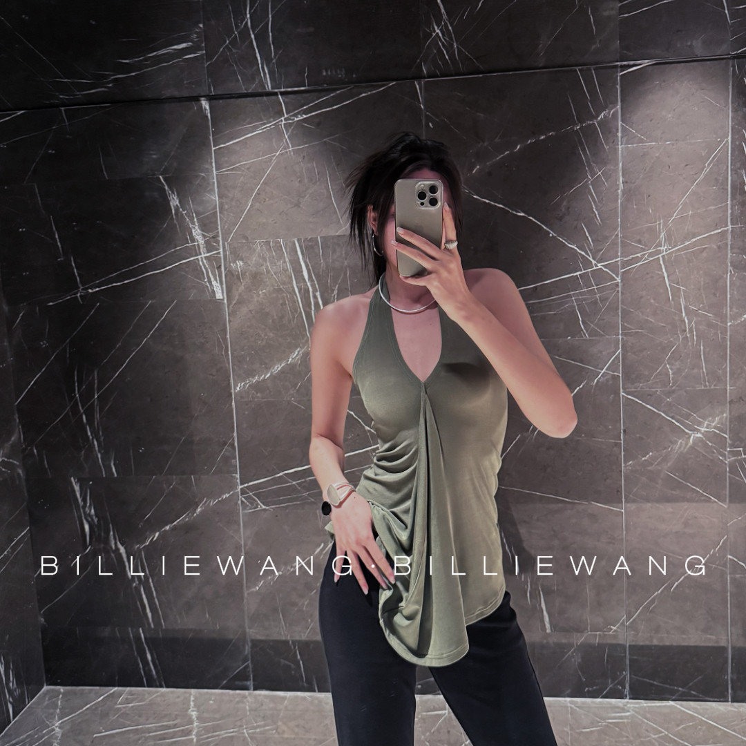 BW独立设计师高定系列｜桉树绿｜超美垂坠弹力醋酸挂脖背心上衣