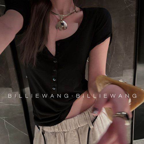 BW独立设计师单色系列｜高智性感极简纽扣多穿短袖上衣