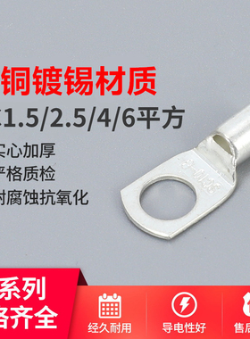 铜鼻子SC2.5/4/6/10/16/25/35-4/5/6/8/10窥口铜冷压接线端子压线