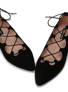 匠逸尖头鞋码真皮女鞋女单平跟新款大40-43系带欧美单鞋时尚平底