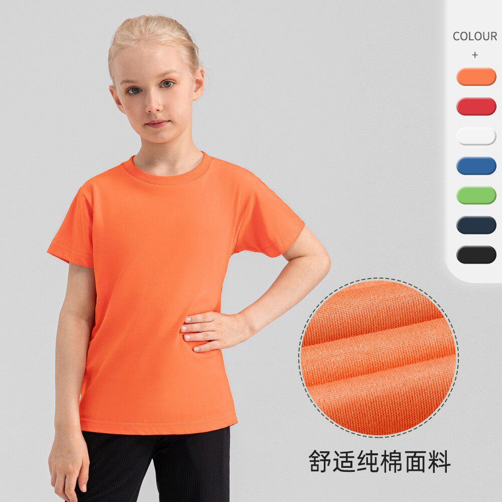 新款女童纯棉宽松运动T恤儿童吸汗透气户外瑜伽跑步训练短袖上衣