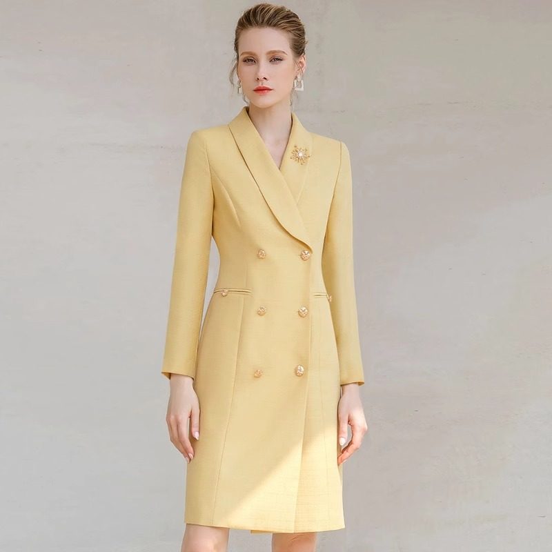 艾尚臣职业女装秋冬高端爱尚臣收腰长袖美容师连衣裙主持西服正装