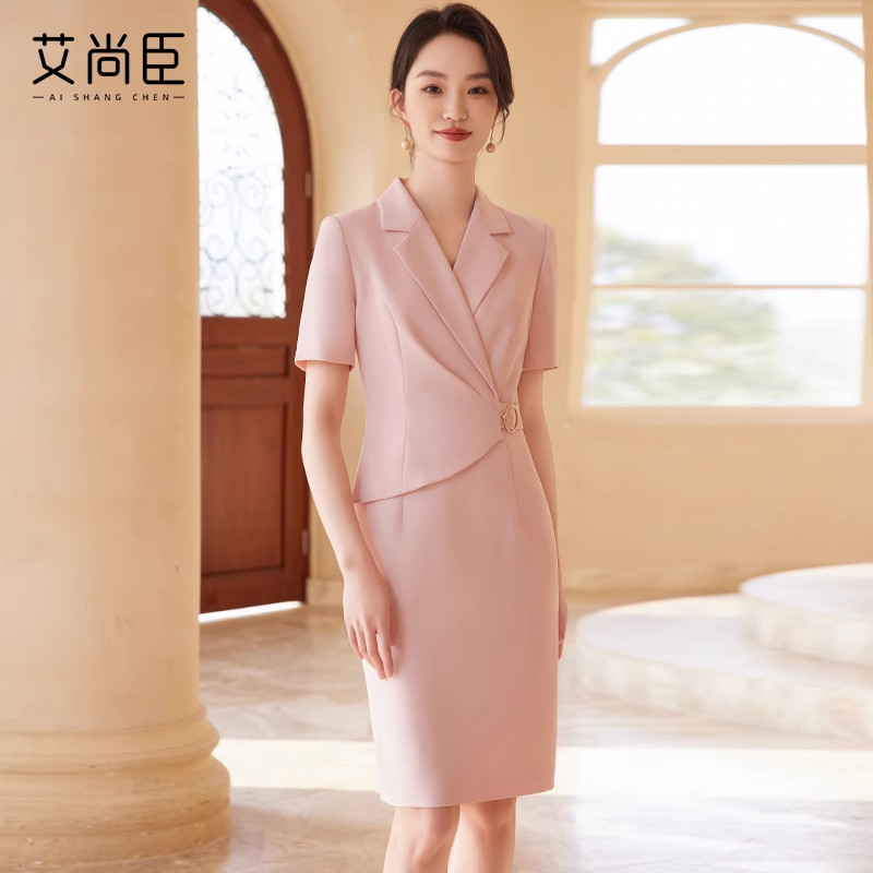 艾尚臣连衣裙女夏款短袖克丽经理缇娜月子中心咨询顾问职业装裙子
