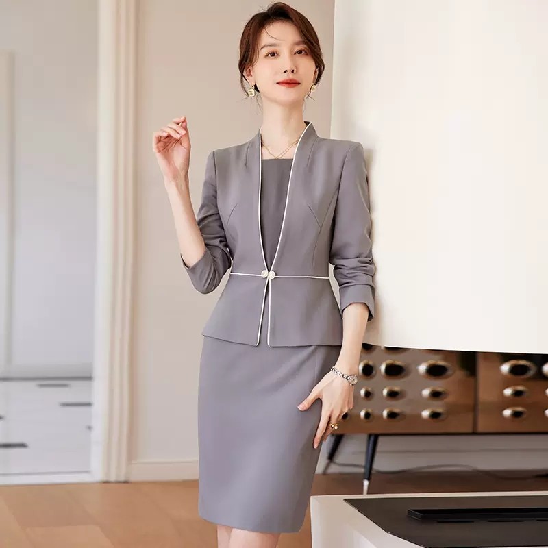 美容院老师工作服爱尚臣珠宝店销售售楼部工作服女秋西装款连衣裙