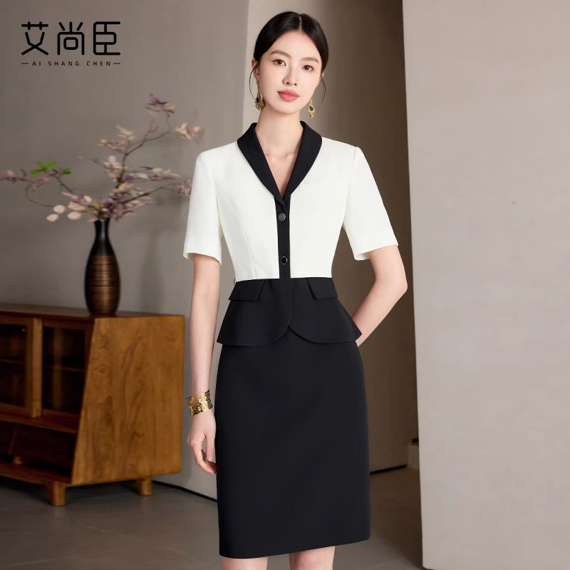 艾尚臣短袖假两件职业连衣裙女夏