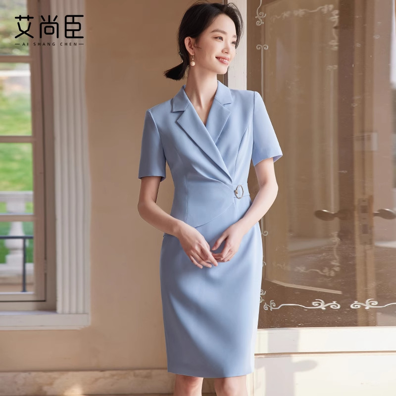 艾尚臣短袖西装连衣裙女夏工作服