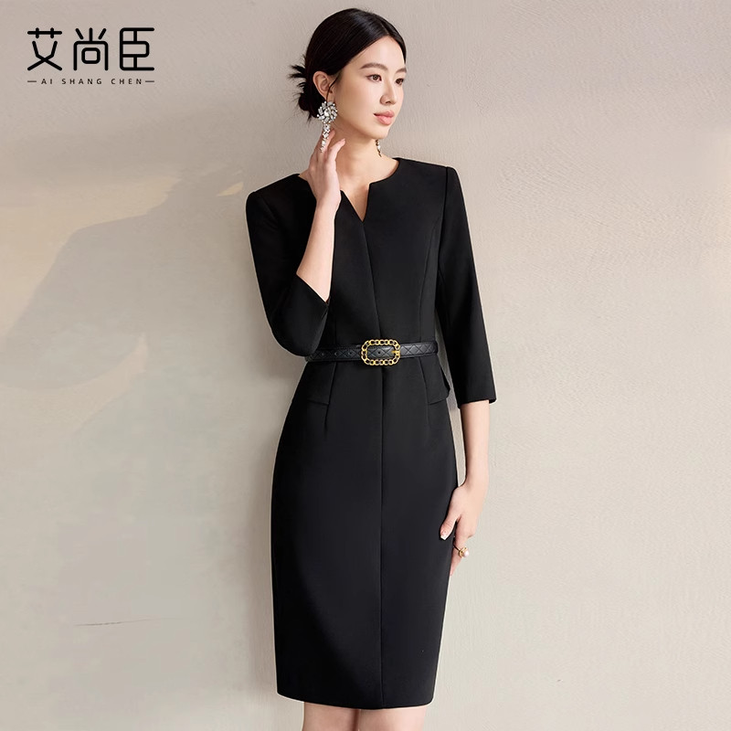 艾尚臣职业连衣裙女夏爱尚臣售楼部美容师咨询顾问工作服工装裙子