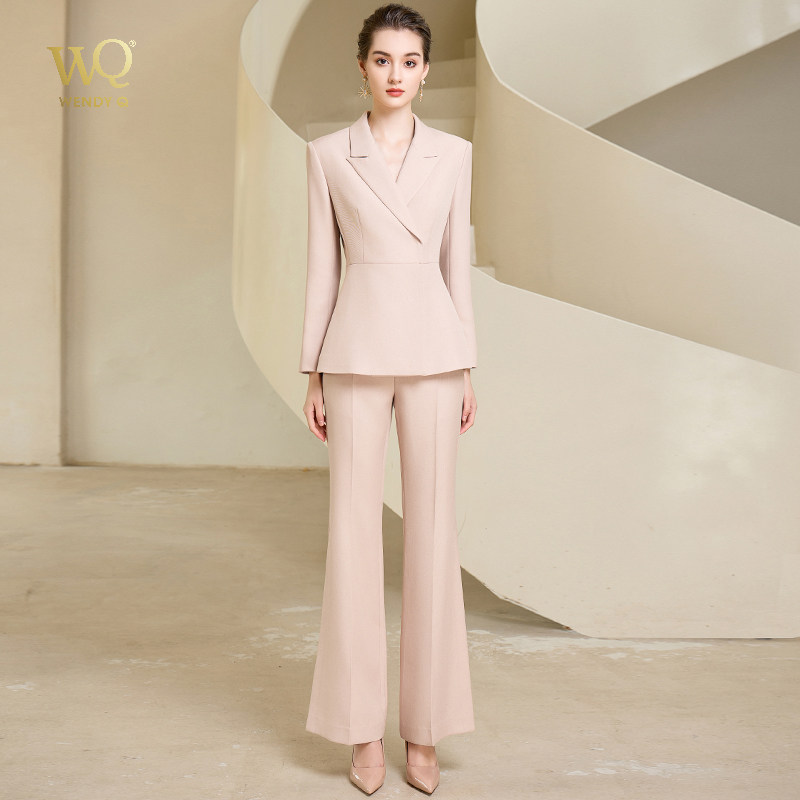 WQ粉色职业西装套裤女秋冬艾尚臣总裁商务宴会西服面试装ol工作服