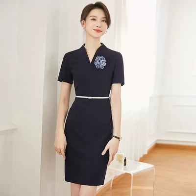 OL风格连衣裙夏季纯色艾尚臣工装