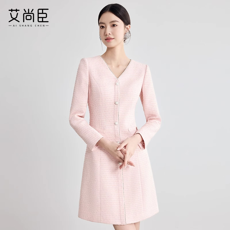 艾尚臣粉色连衣裙女克丽法式名媛缇娜美容师月子中心主持人工作服
