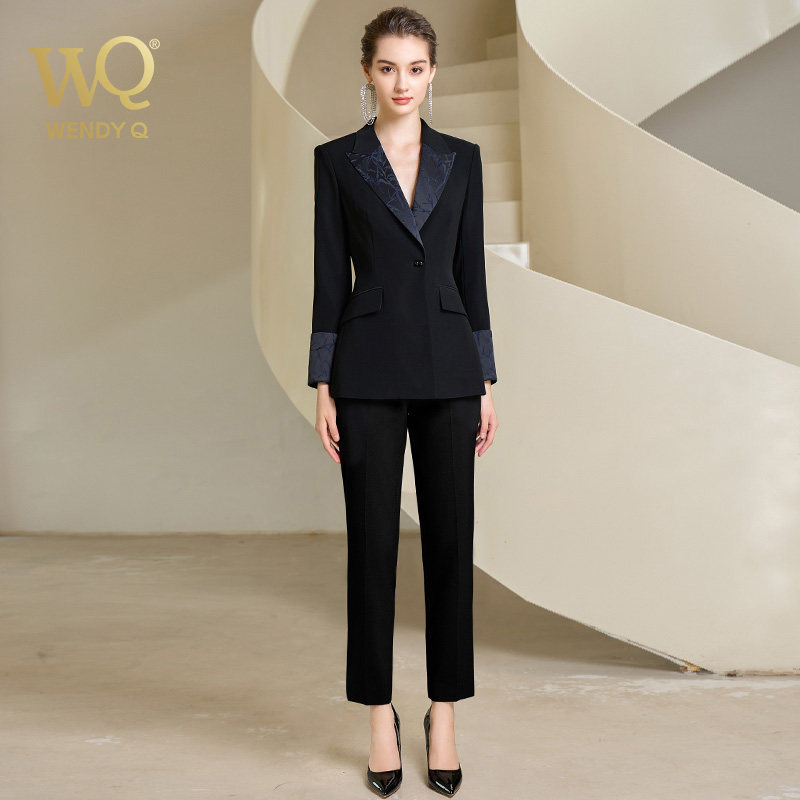 wq西装套装女秋冬微喇通勤面试正装美容院前台接待案场客服工作服