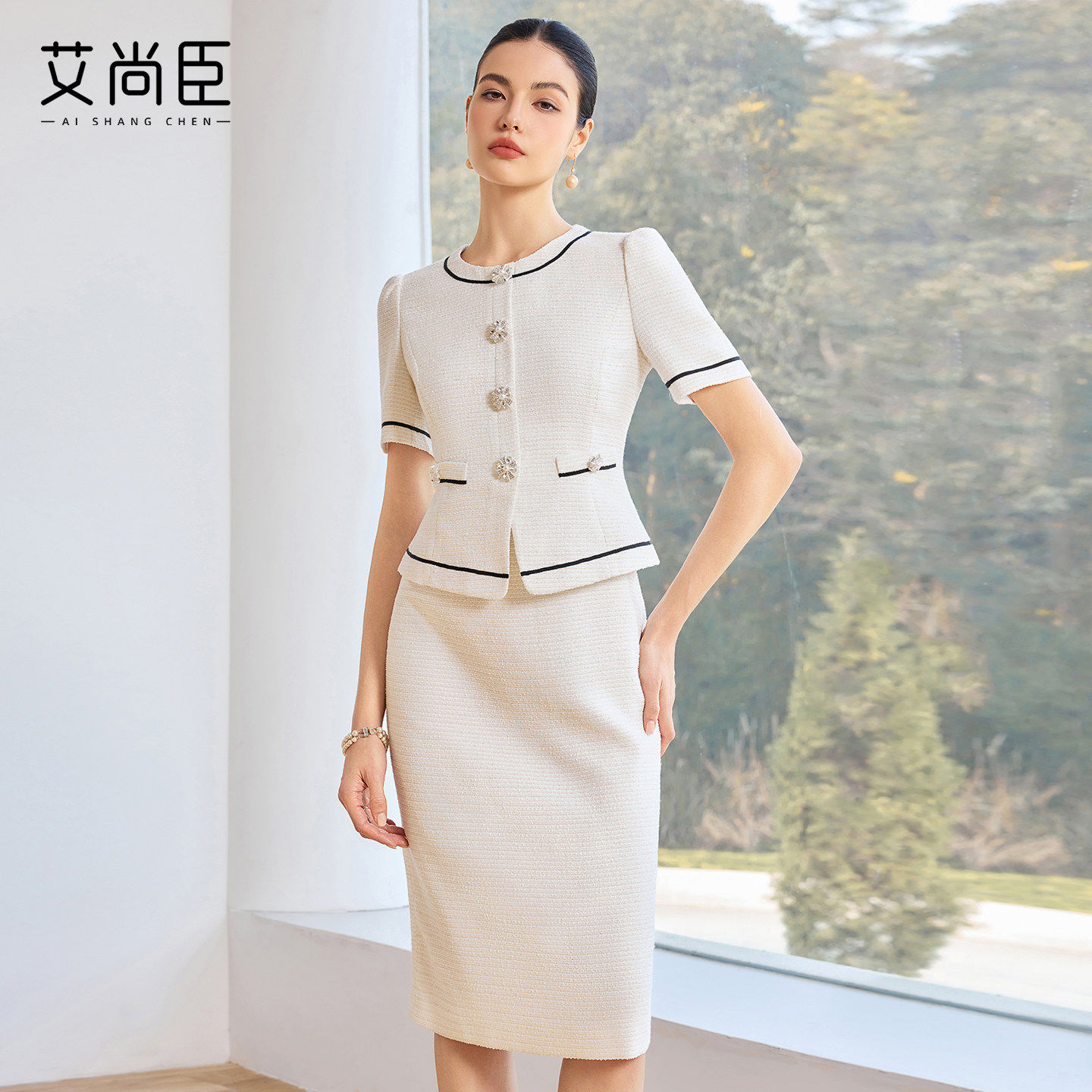 艾尚臣白色职业装连衣裙女职业装