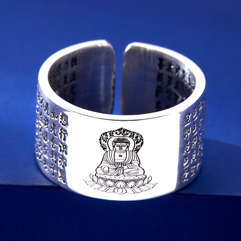 999纯银心经本命佛守护神戒指男