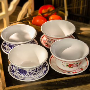 商用国风传统特色复古九宫格密胺盖碗茶杯火锅店配菜盘青花茶盅盅