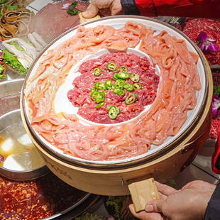火锅特色半斤八两鸭肠牛肉蒸笼密胺盘菜品笨小孩菜市火锅全套餐具