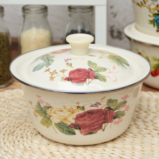 包邮 珐琅搪瓷碗 怀旧搪瓷洗手碗盆复古老式 猪油碗带盖 包边洗手碗