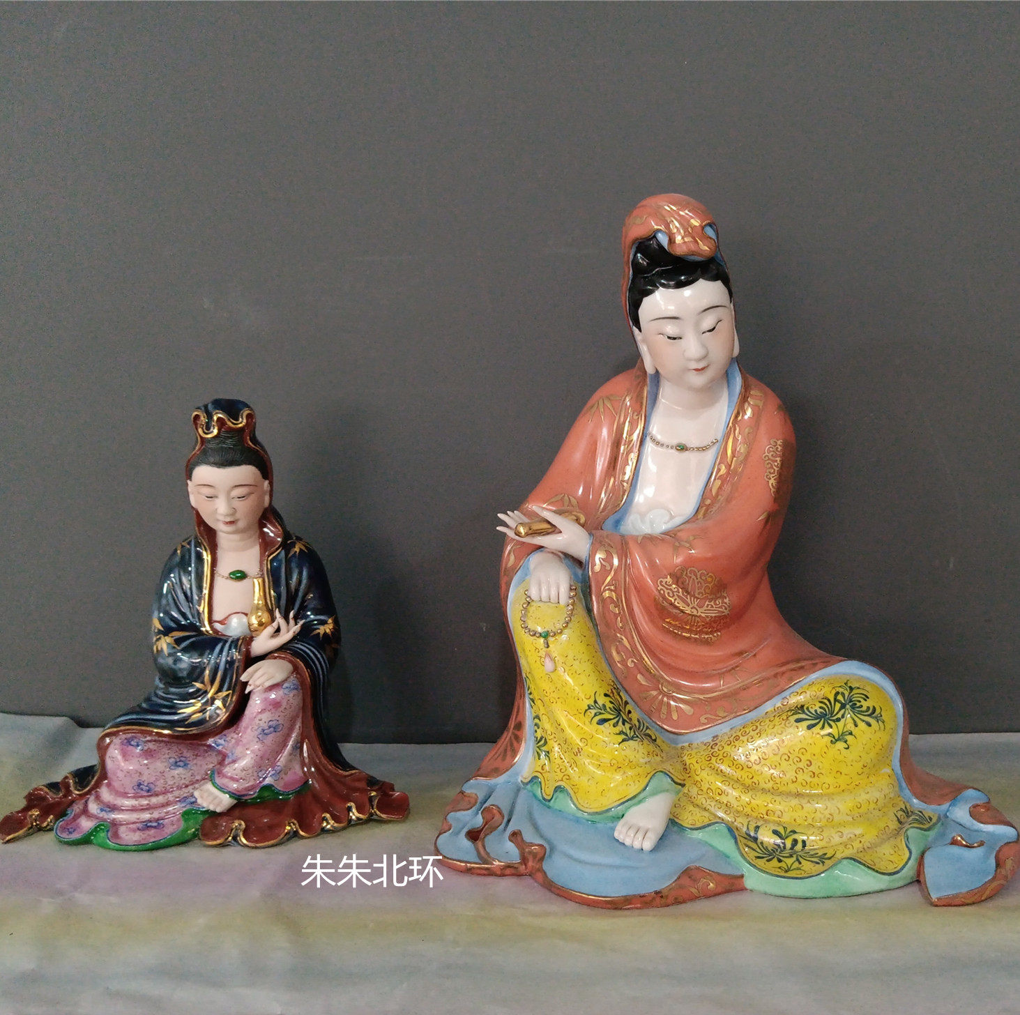 仿古迷你小号精品雕塑陶瓷自在观音菩萨佛像净瓶观世音坐像装饰摆