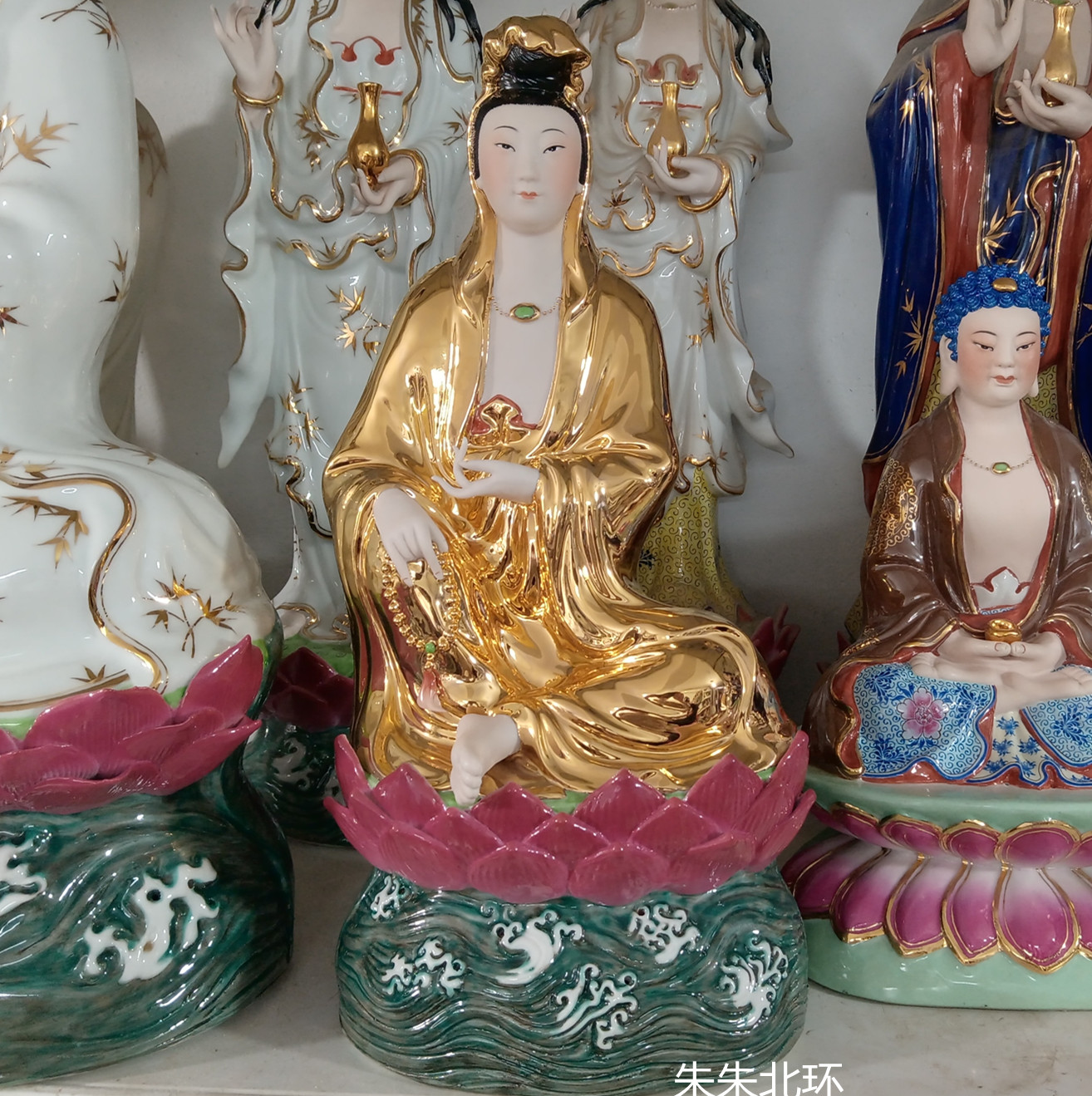 雕塑陶瓷自在观音佛像居家用供奉佛摆件金身南海观世音菩萨像14寸