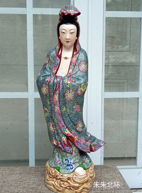 站祥云陶瓷观音菩萨佛像摆件40CM