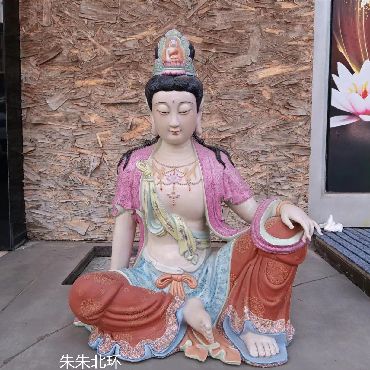 仿古彩陶瓷自在观音佛像雕塑家居供奉观音菩萨神像新中式禅意摆件