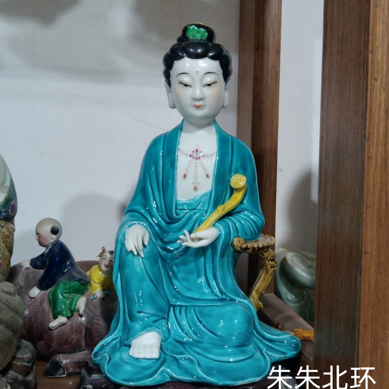 雕塑陶瓷自在观音像摆件中式摆件工艺品如意观世音菩萨佛像12寸30