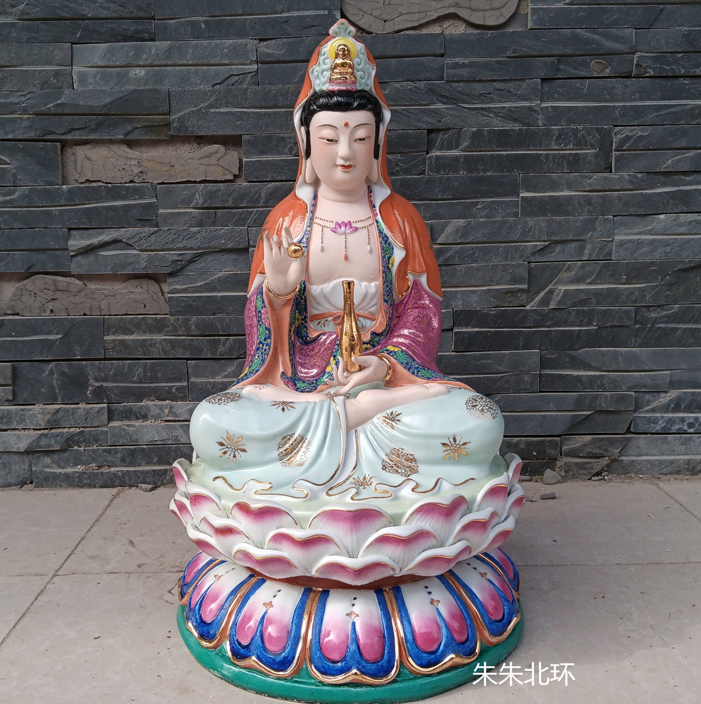 描金雕塑陶瓷观音佛像家居坐莲观世音菩萨瓷像摆件观音神像供奉40