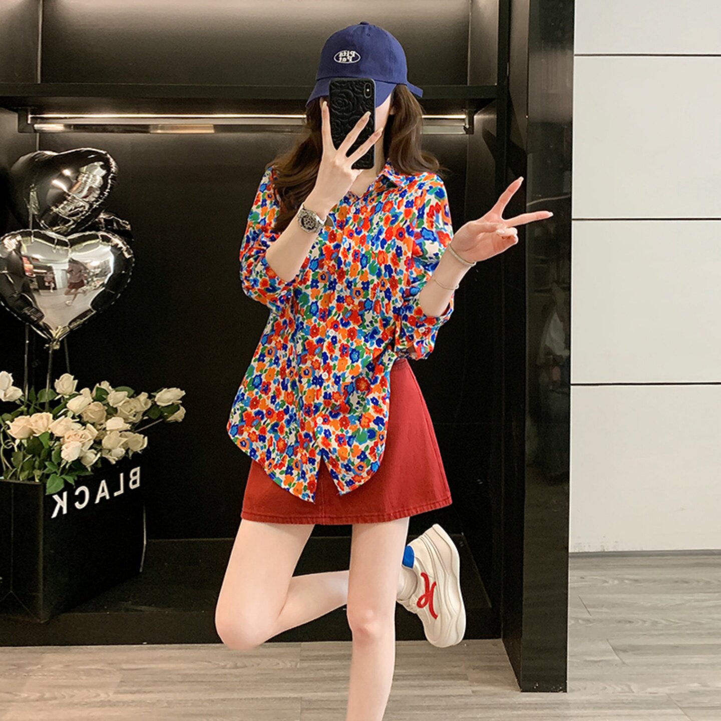 彩色碎花翻领长袖衬衫女春秋季新款休闲宽松显瘦气质穿搭衬衣上衣