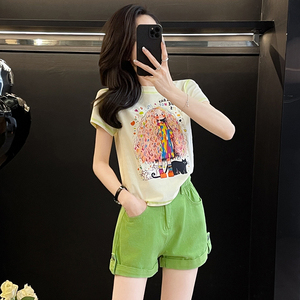 可爱趣味印花短款t恤女短袖夏季新款正肩休闲宽松辣妹半袖衫上衣