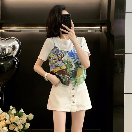 假两件印花短款T恤女短袖夏季潮