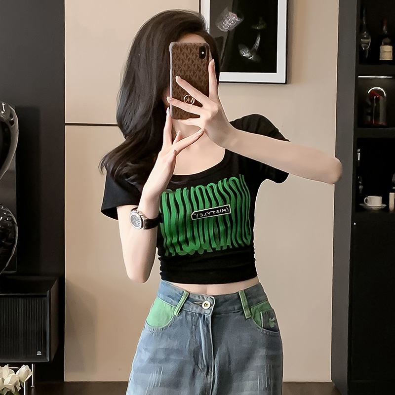 紧身短款t恤女短袖夏季新款高腰性感修身显瘦露脐辣妹半袖衫上衣